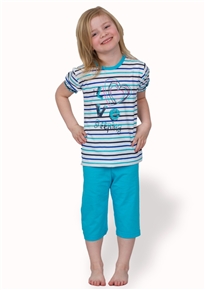 Dívčí pyžamo se vzorem pruhu a capri kalhotami