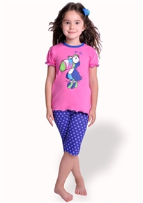 Dětské pyžamo s obrázkem papouška a capri kalhotami