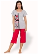 Dámské pyžamo s obrázkem růží a capri kalhotami